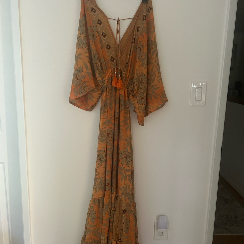 Floral Boho Maxi Dress in Orange and Beige - Picture 3 of 10